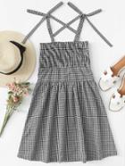 Romwe Pleated Checked Cami Dress