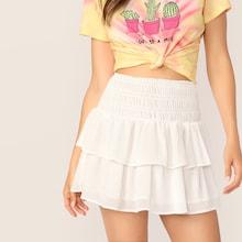 Romwe Smocked Wide Waistband Layered Skirt