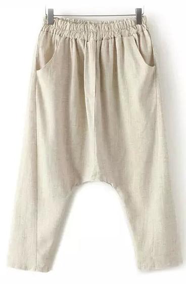 Romwe Elastic Waist Loose Apricot Pant