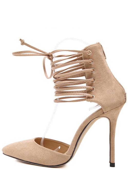 Romwe Peep Tone Lace Up Apricot Ankle Cuff Pumps