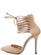 Romwe Peep Tone Lace Up Apricot Ankle Cuff Pumps