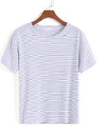 Romwe Blue White Short Sleeve Striped Loose T-shirt