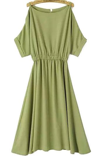 Romwe Open Shoulder Pleated Dress