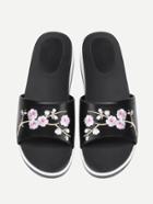 Romwe Calico Embroidery Flatform Sliders