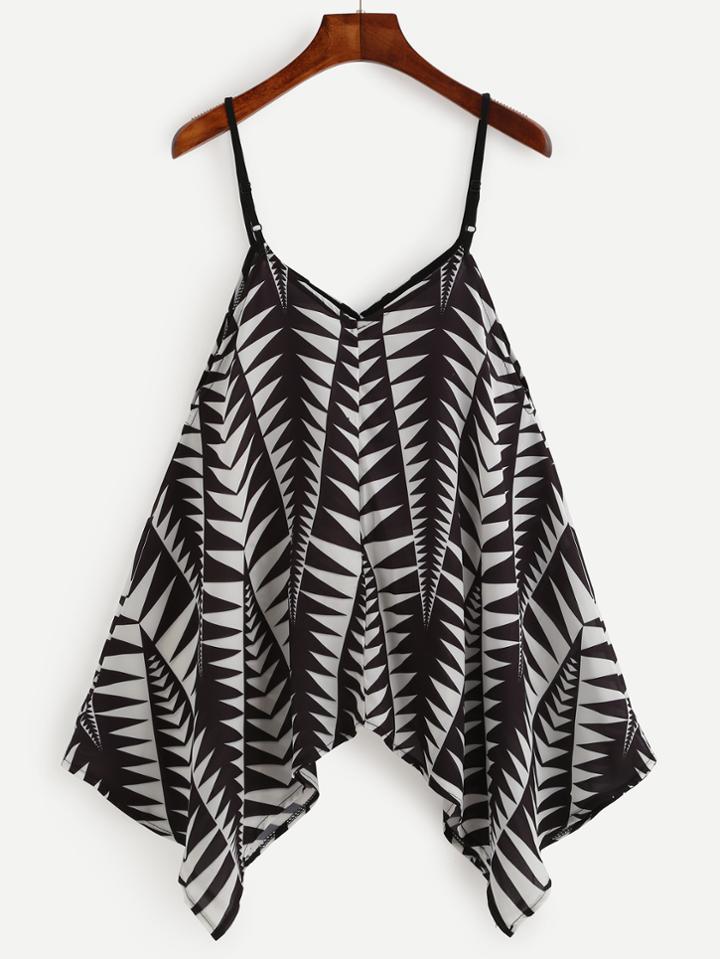 Romwe Contrast Geometric Print Handkerchief Cami Top