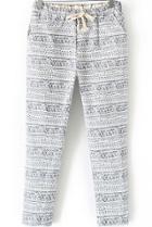 Romwe Drawstring Pocket Tribal Print Blue Pant