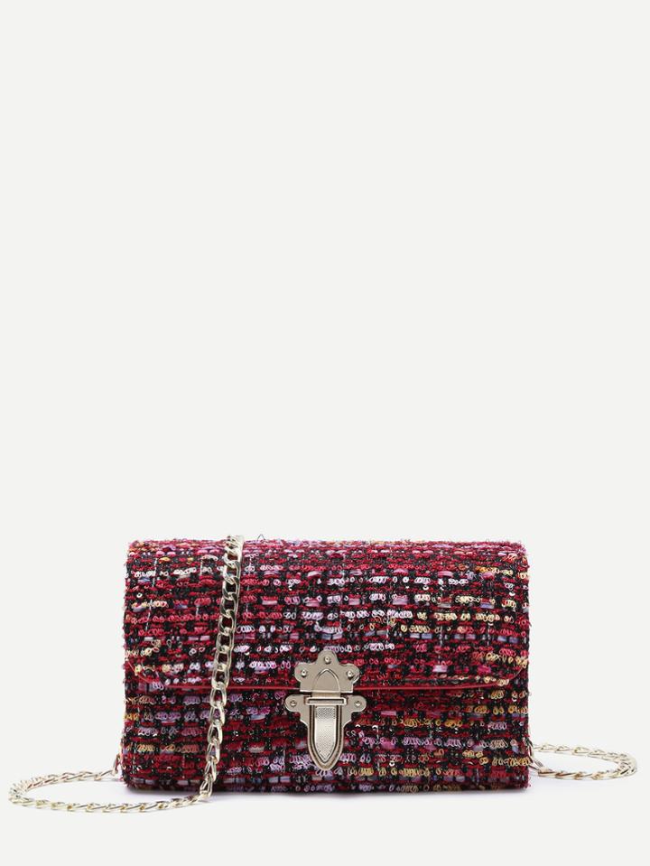 Romwe Red Plaid Pushlock Chain Strap Mini Shoulder Bag