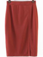 Romwe Red Split Front Pencil Skirt