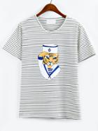 Romwe Tiger Print Black Striped T-shirt