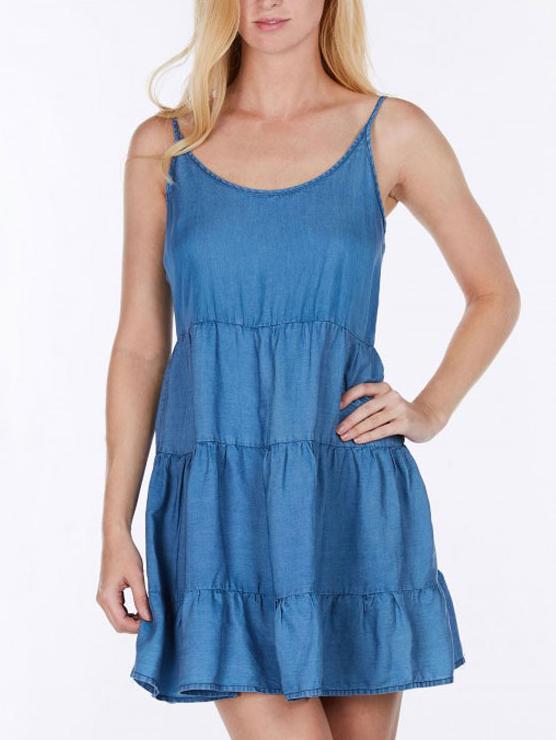 Romwe Blue Tiered Strappy Back Cami Dress