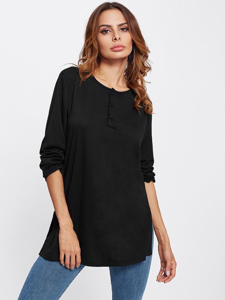 Romwe Dip Hem Split Side Tee