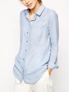 Romwe Women Blue Button Boyfriend Shirt