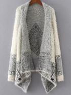 Romwe White Aztec Print Asymmetrical Poncho Sweater