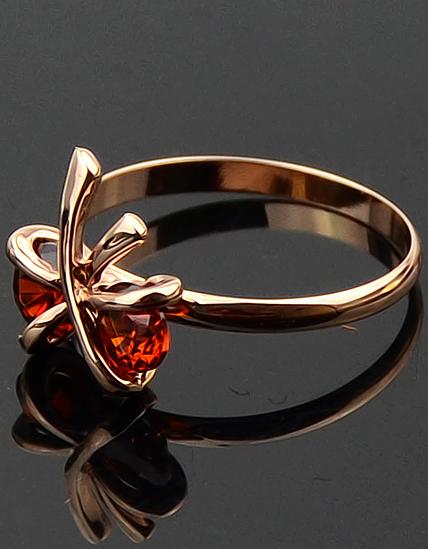 Romwe Red Gemstone Gold Bow Ring