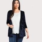 Romwe Plus Patch Pocket Front Velvet Coat