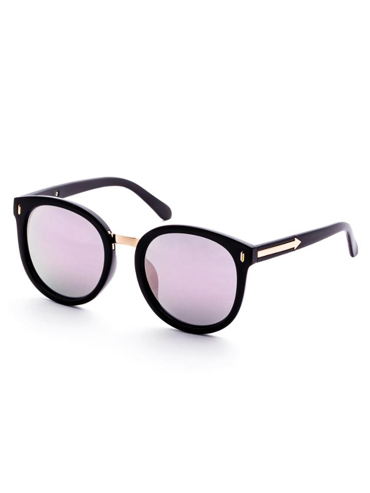Romwe Black Frame Purple Lens Metal Trim Sunglasses