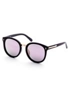 Romwe Black Frame Purple Lens Metal Trim Sunglasses