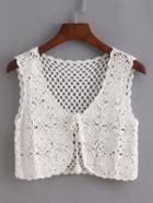 Romwe White Crochet Lace Up Top