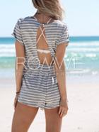 Romwe Rey White Stripe Backless Jumpsuit