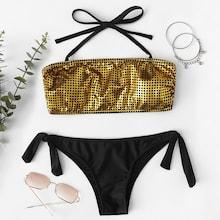 Romwe Tie Side Random Plaid Bikini Set