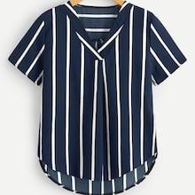 Romwe Plus Dip Hem Striped Blouse