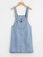 Romwe Faux Pearl Pocket Front Overall Denim Dress