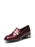 Romwe Faux Pearl Patent Leather Heeled Loafers