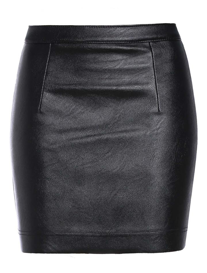 Romwe Black Zipper Bodycon Pu Skirt