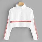 Romwe Drop Shoulder Striped Tape Zip Up Tee