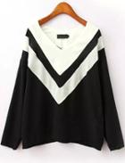 Romwe Colour-block V Neck Loose Blouse