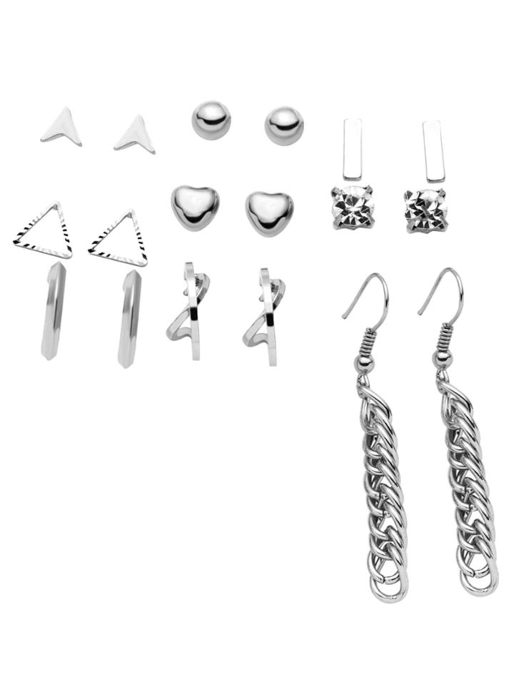 Romwe Silver Plated Multi Shape Earrings Set