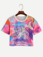 Romwe Multicolor Tie-dye Horse Print T-shirt