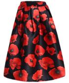 Romwe Floral Print Midi Flare Skirt