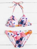 Romwe Floral Print Triangle Bikini Set