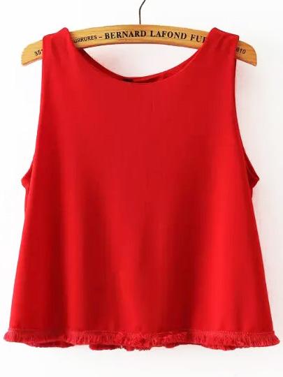 Romwe Frayed Chiffon Red Tank Top