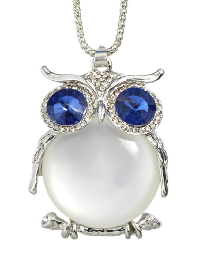 Romwe White Cute Rhinestone Owl Necklace
