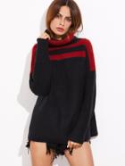 Romwe Color Block Ribbed Knit Turtleneck Sweater