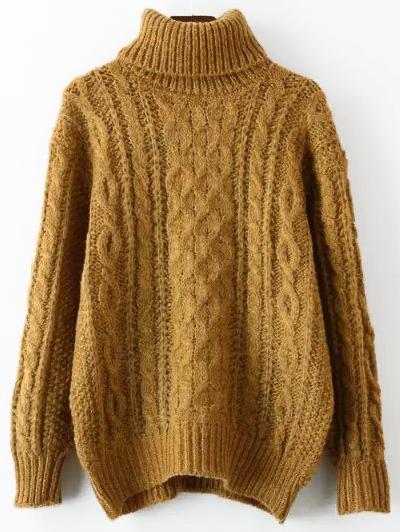 Romwe Turtleneck Cable Knit Loose Yellow Sweater