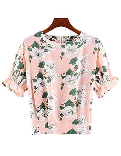 Romwe Ruffle Sleeve Florals Chiffon Top