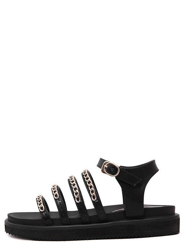 Romwe Black Metallic Embellished Flat Sandals