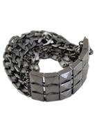 Romwe Black Rivet Multilayer Chain Bracelet