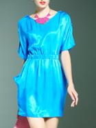 Romwe Blue Necklace Elastic-waist Pockets Dress