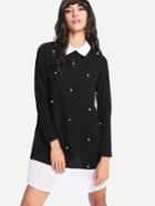 Romwe Contrast Collar And Hem Pearl Detail Dress