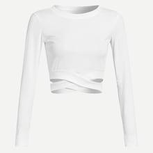 Romwe Criss Cross Solid Crop Tee