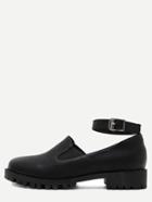 Romwe Black Faux Leather Ankle Strap Elastic Shoes