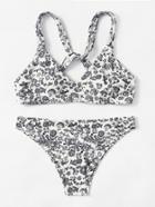 Romwe Calico Print Twist Strap Bikini Set