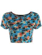 Romwe Tree Print Crop T-shirt
