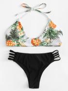 Romwe Tropical Print Mix & Match Strappy Bikini Set