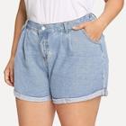 Romwe Plus Roll-up Denim Shorts