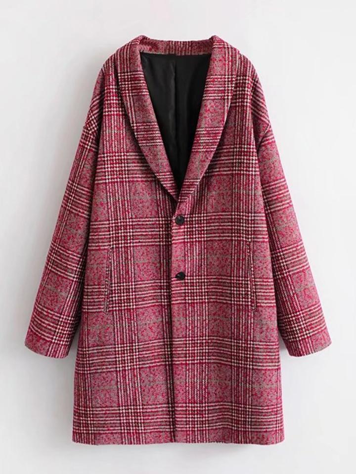 Romwe Shawl Collar Plaid Coat